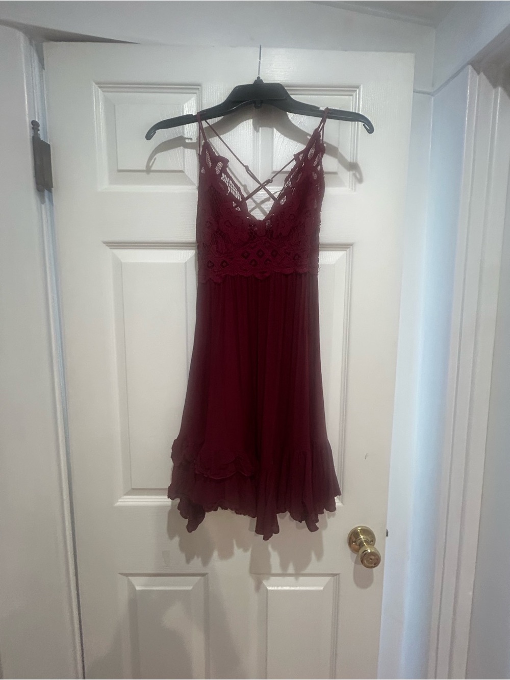 Free People Burgundy Lace-Top Mini Dress Size XS